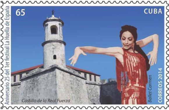Imagen del sello conmemorativo de los 25 años de la actuación de Alicia Alonso en el ballet Carmen en el Castillo de la Real Fuerza.