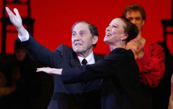Maya Plisetskaya y Alberto Alonso en el escenario del teatro Bolshoi.