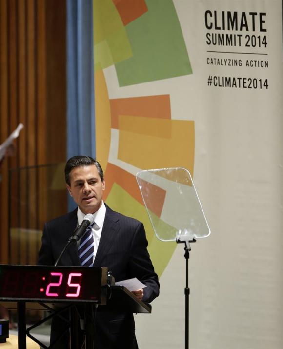 El presidente de M&eacute;xico, Enrique Pe&ntilde;a Nieto, interviene en la Cumbre del Clima en la sede de las Naciones Unidas en Nueva York. 