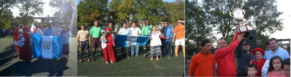 A la izquierda; Betty Sanchez y Mirza Porras vistiendo coloridos trajes típicos guatemaltecos, fueron las portadoras de los trofeos en el desfile ingresando a la cancha de juego, acompanadas por Marvin "Ka Ká" Estrada, presidente y Anibal Ochoa, vice-presidente. Al centro; La terna arbitral, los máximos dirigentes de la liga y las portadoras de los trofeos, acompanados por los capitanes (i) Gerardo Plata Ramirez del Galarza y (d) Melvin "Chele" Mejia del Corinto F.C.. A la derecha; Abilio "Burro" Benitez, presidente fundador del Corinto F.C. alzando el trofeo de Campeón, con el aparecen el D.T. Milton Valdez, Betty Sanchez y Marvin "Ka Ká" Estrada, entre otros. (Fotos: Buki Chapin)