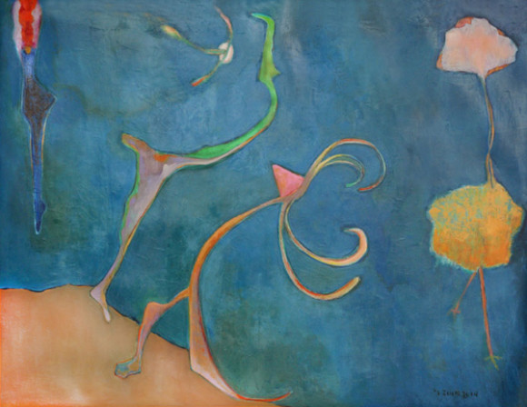 En esta obra titulada &ldquo;Enamoro&rdquo; las formas abstractas invitan a sumergirse en un mundo m&aacute;gico de enso&ntilde;aci&oacute;n, nostalgia, imaginaci&oacute;n y fantas&iacute;a.