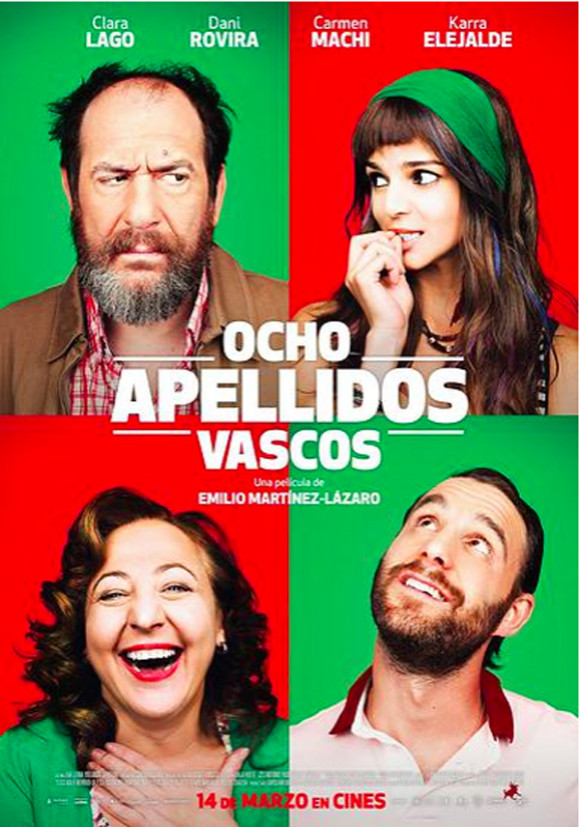 La película “Ocho Apellidos Vascos” es una comedia que seis semanas después de su lanzamiento se convirtió en la segunda mayor taquilla lograda en España después de Avatar. Cuenta la historia de Rafael, un sevillano que nunca había salido de Andalucía y decide seguir a Amaia hasta el País Vasco, en donde se desarrolla una aventura extremadamente jocosa, que pone de manifiesto la situación política, pero con un profundo contenido humano y afectivo.