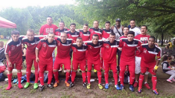 Los "cumbiamberos" de Am&eacute;rica que le toc&oacute; compartir el marcador con el Deportivo Pereira, en el campeonato de la Copan Maya Soccer League. (Proporcionada).