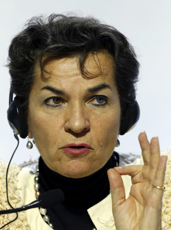La secretaria de la Convenci&oacute;n Marco de Naciones Unidas sobre el Cambio Clim&aacute;tico (CMNUCC), la costarricense Christiana Figueres, da una rueda de prensa en el marco de la Conferencia del Clipa de Par&iacute;s (COP21), en Le Bourget, al norte de Par&iacute;s, Francia.