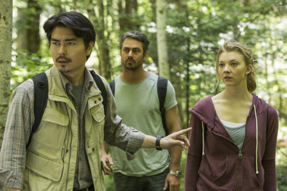 (L to R) Yukiyoshi Ozawa as Michi, Taylor Kinney as Aiden and Natalie Dormer as Sara Price in Jason Zada&rsquo;s THE FOREST, a Gramercy Pictures release. Credit : James Dittiger / Gramercy Pictures