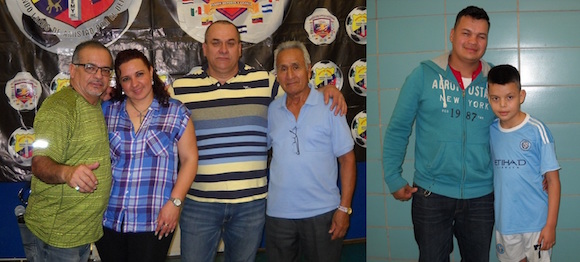 (I) Desde la izquierda, Profesor Henry Chavez, Presidente Liga Cristo del Consuelo; Sra. Karina Cajias, secretaria de la ULL; Jorge Morales, presidente de la Liga Deportiva Marino's Inc. y Colon Rivera, una leyenda de f&uacute;tbol e indoor f&uacute;tbol en la Gran Manzana. En esta ocaci&oacute;n el Profesor Henry Chavez aprovecho para hacer publica su renuncia a la presidencia de la Uni&oacute;n de Ligas Latinas. (D) El jovencito Luis Mejia Jr., jugador estelar en la delantera del NYC Chapina Academy, partcipando en el campeonato de dicha Academia. Con el su padre Luis Mejia Sr. (Fotos: Buki Chapin)