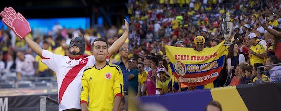 La fanaticada "Cafetera" e "Inka" apoyando en todo momento a sus seleccionados en el estadio del MetLife en New Jersey.