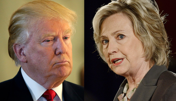 Los candidatos presidenciales de EE.UU. Donald Trump (i) y Hillary Clinton (d).