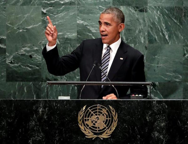  El presidente estadounidense, Barack Obama, pronuncia su discurso durante el debate del 71 periodo de sesiones de la Asamblea General de Naciones Unidas, en la sede del a ONU en Nueva York.
