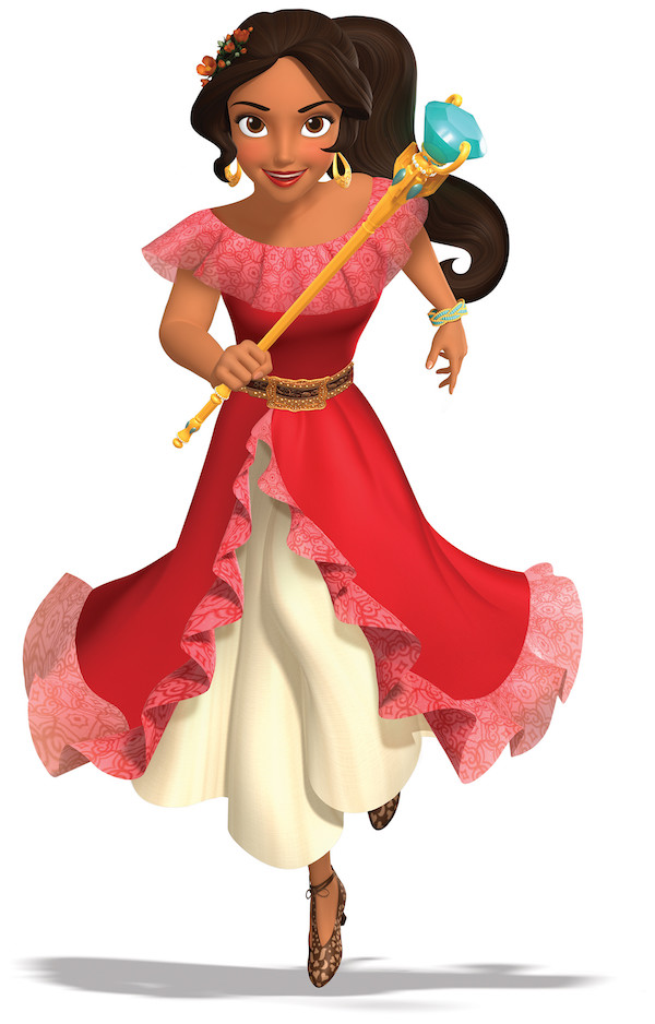 De tez morena y larga cabellera oscura, Elena de Avalor, la primera princesa hispana de Disney.