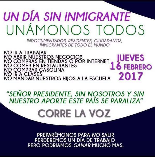 PARO DE INMIGRANTES para el jueves 16 de febrero toma fuerza en las redes sociales. Latinos quieren hacer sentir su protesta.
