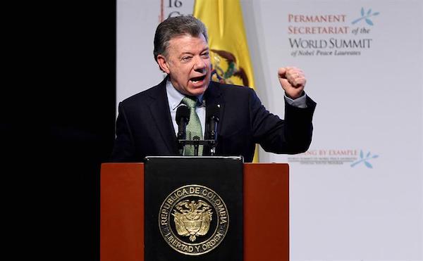 El presidente de Colombia y ganador del Premio Nobel de Paz en 2016, Juan Manuel Santos.