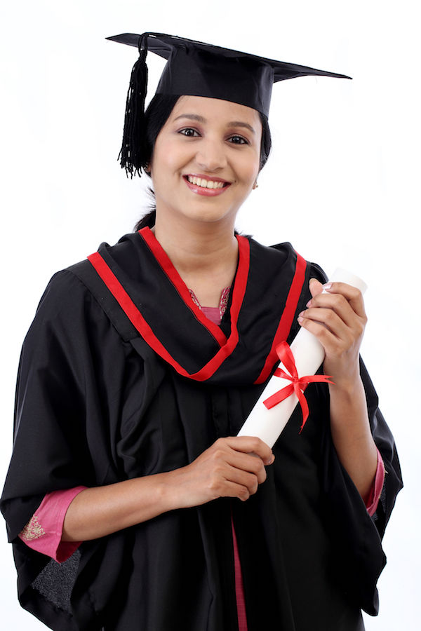 30742308 - happy young female student holding diploma against white background