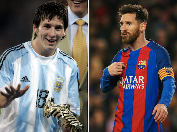 Imagen del antes y ahora de Leo Messi, donde se observan grandes diferencias. 