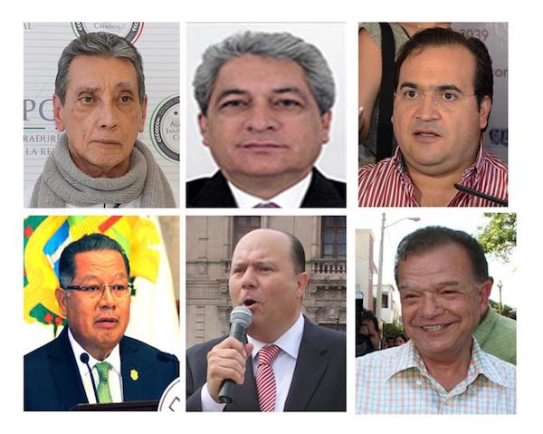 Combo de fotograf&iacute;as de archivo que muestra, arriba, desde la izquierda, a los exgobernadores Mario Villanueva, de Quintana Roo; Tom&aacute;s Yarrington, de Tamaulipas y Javier Duarte, de Veracruz. Abajo, Flavino R&iacute;os, de Veracruz; C&eacute;sar Duarte, de Chihuahua, y Andr&eacute;s Granier, de Tabasco.
