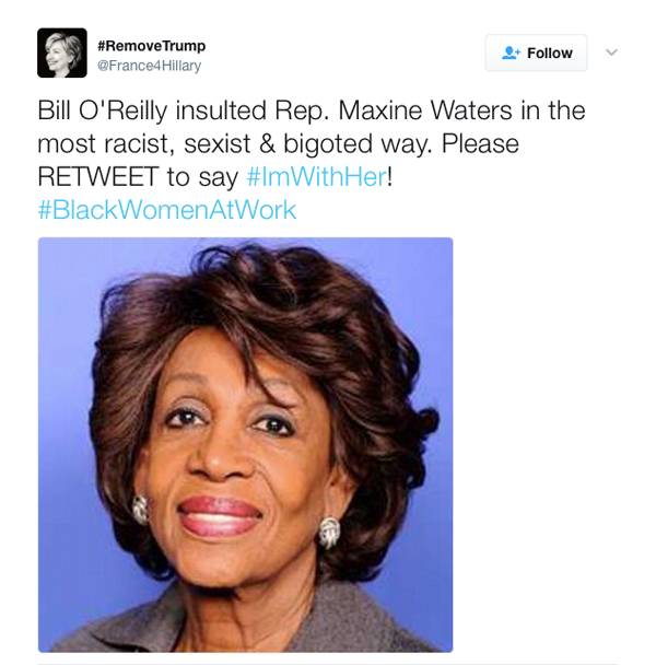 CONGRESISTA MAXINE WATERS: &ldquo;Trump confes&oacute; a Reuters que ser presidente ha sido m&aacute;s complicado de lo que &eacute;l anticipaba. &Eacute;l se har&iacute;a un favor a s&iacute; mismo y al pa&iacute;s, renunciando&rdquo;.