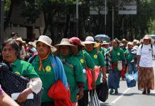 Mujeres centroamericanas, las más vulnerables en el camino hacia México y EE.UU. Mujeres campesinas participan en un mitin con motivo del Dia Internacional de la Mujer en el Monumento a la Revolución, en donde pidieron mejores condiciones de vida y trabajo en México.