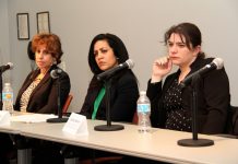 Tres películas compiten por representar a Chile en los premios Oscar y Goya De izquierda a derecha, Phyllis Coven de USCIS, Camille Mackler de NY Immigration Coalition y Mayerling Rivera, fiscal auxiliar de Distrito del Condado de Nueva York.