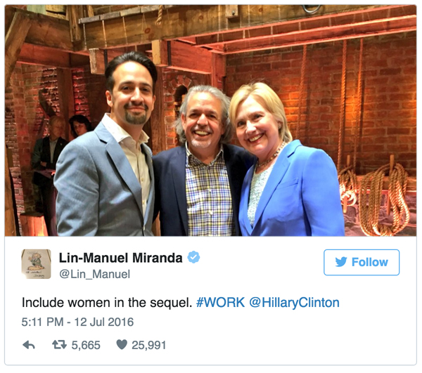 LIN MANUEL MIRANADA, el ‘Hamilton’ de Broadway, en conexión directa con Hillary Clinton, vía su “pai” (padre), Luis Miranda, director de Comunicaciones del Partido Demócrata.