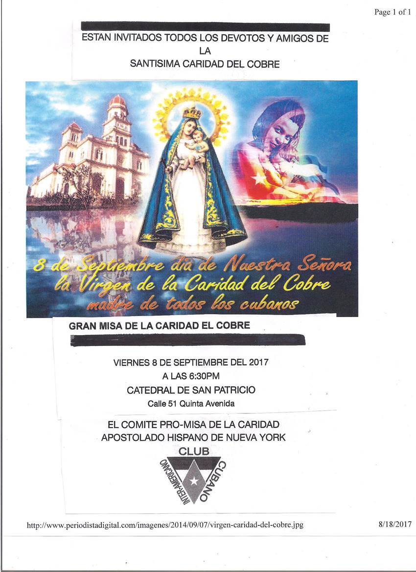  Misa en Honor a la Patrona de Cuba, Virgen Caridad del cobre