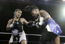 a boxeadora costarricense Hanna Gabriels (i) retuvo el pasado 27 de mayo los títulos súper welter (154 libras) de la Organización Mundial de Boxeo (OMB) y la Asociación Mundial de Boxeo (AMB) al vencer por decisión unánime a la canadiense Natasha Spence (d).