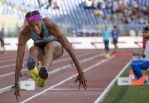 La atleta venezolana Yulimar Rojas compite en la prueba de triple salto durante su participación en la Golden Gala 2017 de atletismo en el Estadio Olímpico de Roma (Italia) el 8 de junio de 2017.