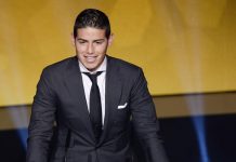 James Rodríguez, galardonado con el Premio Puskas al mejor gol del año El jugador colombiano del Real Madrid, James Rodríguez, pronuncia un discurso tras recibir el trofeo al mejor gol de 2014, durante la gala de la FIFA
