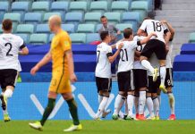 3-2. Alemania cautiva pero sufre para ganar a Australia Los futbolistas de la selección alemana celebran el 1-0 ante Alemania durante un encuentro perteneciente al grupo B de la Copa Confederaciones disputado en Sochi (Rusia)