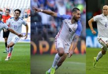 (Izquierda). Bryan Tamacas, Gerson Mayen y Rodolfo "Fito" Zelaya, son parte de los seleccionados salvadoreños que aspiran seguir avanzando en Copa Oro 2017. (Derecha) Clint Demsey, Michael Bradley y Josy Altidore, tres de los experimentados jugadores estadounidense que reforzaran al Team USA en los cuartos de final. (Fotos: Getty)