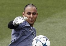 El portero costarricense del Real Madrid Keylor Navas durante el entrenamiento