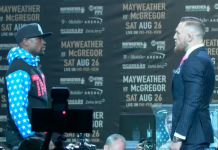 La pelea verbal entre el invicto monarca del boxeo Floyd Mayweather y el campeón ligero de la UFC Conor McGregor comenzó hoy en Los Ángeles c
