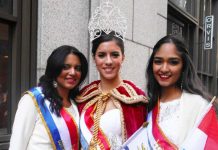 La Reina del Desfile de la Hispanidad 2014, Mikaela Gabriela Gongora y su corte.