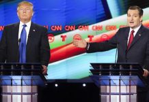 El aspirante a candidato presidencial por el partido republicano Donald Trump (izda) y su contrincante Ted Cruz (dcha).