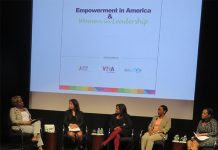 La moderadora, Claudia Sampson y las panelistas: Alejandra Castillo, Julissa Ferreras, Lisa García Quiroz, y Zenaida Méndez. (Fotos por Miriam Fernández-Soberón)