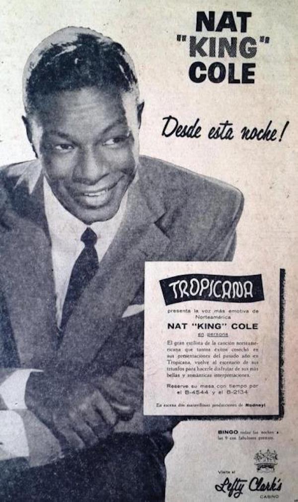 Anuncio publicitario de El Diario de la Marina, d e la actuaci&oacute;n de Nat King Cole en Tropicana