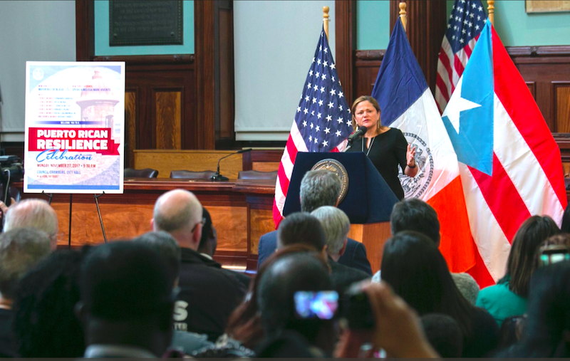 Actualmente la portavoz que preside el Concejo es la dem&oacute;crata representante del Distrito 8 de Manhattan, Melissa Mark-Viverito, nacida en Puerto Rico, es la primera mujer latina en la historia en ocupar el cargo.
