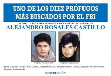 Cartel del FBI muestra una ficha donde se ofrece una recompensa de 100.000 dólares por cualquier información que lleve al arresto del hispano Alejandro Castillo