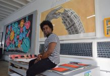 Alexandre Arrechea suaviza el tonelaje en Art Basel Alexandre Arrechea posando junto a bocetos de su obra en acuarela en su nuevo estudio de Miami.