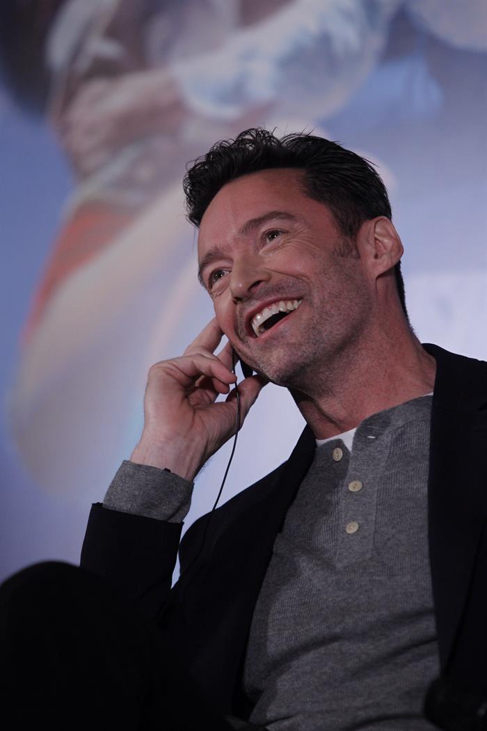 El actor australiano Hugh Jackman participa en una rueda de prensa en la Ciudad de M&eacute;xico durante la presentaci&oacute;n de la pel&iacute;cula "The Greatest Showan". 