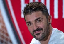 El futbolista español del New York City David Villa participa durante una rueda de prensa celebrada en el marco de la conferencia de la Asociación Nacional de Ejecutivos Televisivos (NATPE)