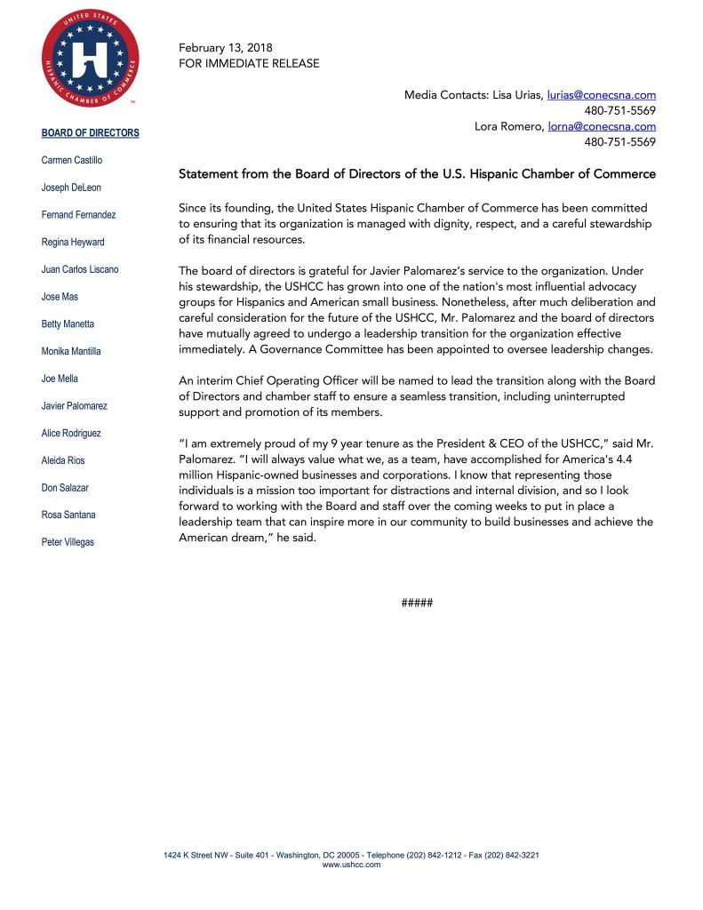 Press release sent by the USHCC.