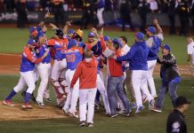 Jugadores de los Criollos de Caguas de Puerto Rico, festejan su triunfo ante las Águilas Cibaeñas de República Dominicana, durante el juego de la final de la Serie del Caribe 2018, el pasado 8 de febrero del 2018 en la ciudad de Zapopan, Jalisco, México