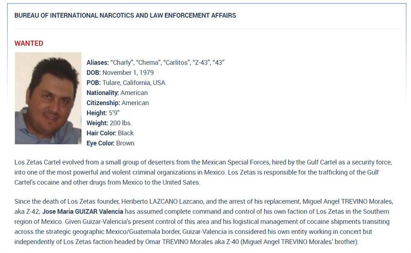 Ficha de b&uacute;squeda de Jos&eacute; Mar&iacute;a Guizar Valencia "Z 43", detenido este jueves 8 de febrero en M&eacute;xico.