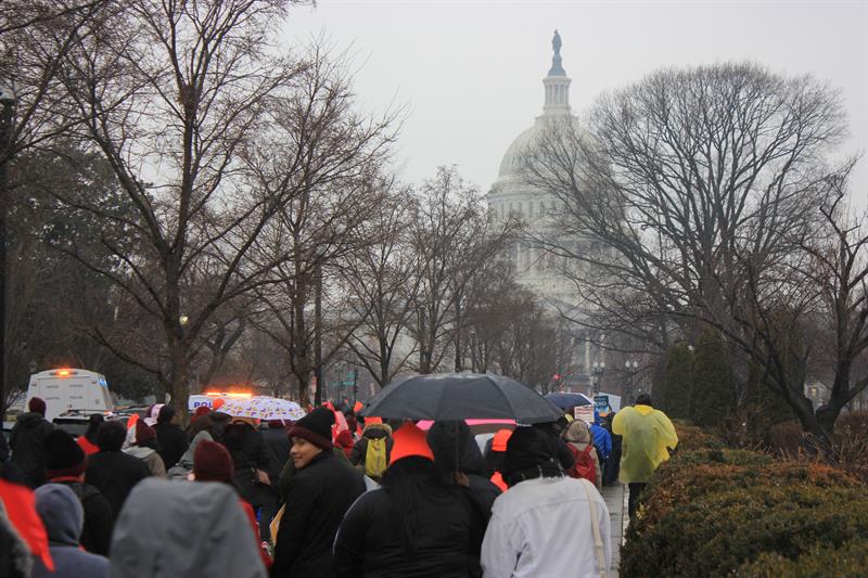 Centenares de personas marchan hacia el Capitolio, en contra de las pol&iacute;ticas migratorias de Trump, hoy, mi&eacute;rcoles 7 de febrero de 2018, en Washington