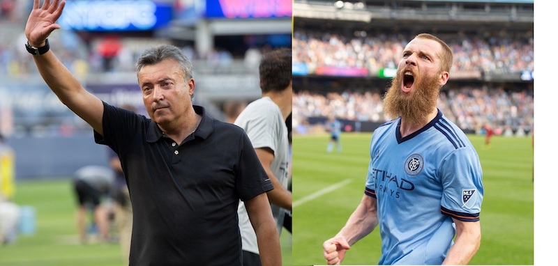 (Izquierda) El español Domenec Torrent, nuevo técnico del New York City F.C. saludando a todos los lectores de Impacto Latino. (Derecha) El delantero Jo Inge Berget autor del doblete para convertirse en el 'verdugo' del Toronto F.C., actual campeón de la MLS. (Fotos Cortesía: Cathy Lojo)