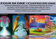 La exposición colectiva ‘Cuatro en Uno’, integrada por los hermanos pintores Tony, René, Jimmy de los Santos y Tany Pérez, será presentada en el Comisionado Dominicano de Cultura en los Estados Unidos, entidad del Ministerio de Cultura de la República Dominicana, del 14 al 29 de junio de 2018.