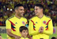 Falcao y James encabezan los 23 escogidos de Pekerman para Mundial de Rusia Los jugadores de la selección Colombia Radamel Falcao (i) y James Rodríguez (d)