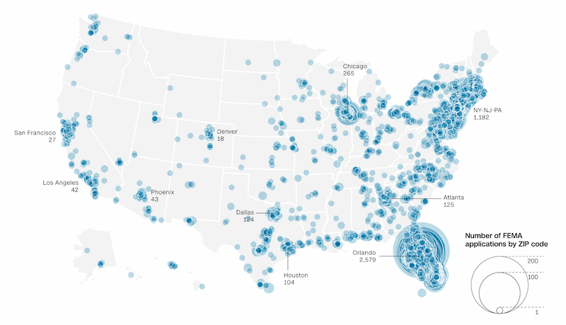 Este mapa muestra los lugares a d&oacute;nde emigraron los puertorrique&ntilde;os despu&eacute;s de la tormenta Mar&iacute;a en la isla. Fuente: Agencia Federal para el Manejo de Emergencias