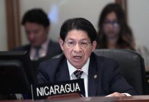 Nicaragua tacha de "parcial" informe final de CIDH sobre crisis sociopolítica El ministro de Exteriores de Nicaragua, Denis Moncada Colindres habla durante la primera sesión del Consejo Permanente de la Organización de Estados Americanos (OEA) que estudia la crisis en Nicaragua.