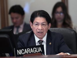 Nicaragua tacha de "parcial" informe final de CIDH sobre crisis sociopolítica El ministro de Exteriores de Nicaragua, Denis Moncada Colindres habla durante la primera sesión del Consejo Permanente de la Organización de Estados Americanos (OEA) que estudia la crisis en Nicaragua.
